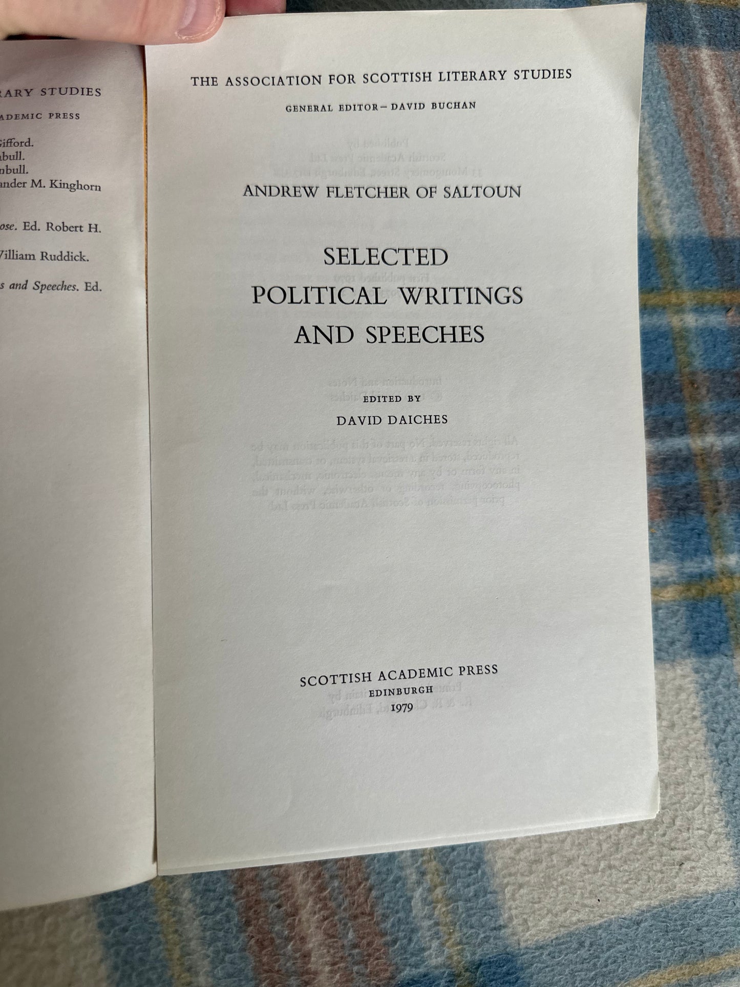 1979*Uncorrected Proof Copy* Andrew Fletcher Of Saltoun Selected Political Writings & Speeches - edited David Daiches(Scottish Academic Press)