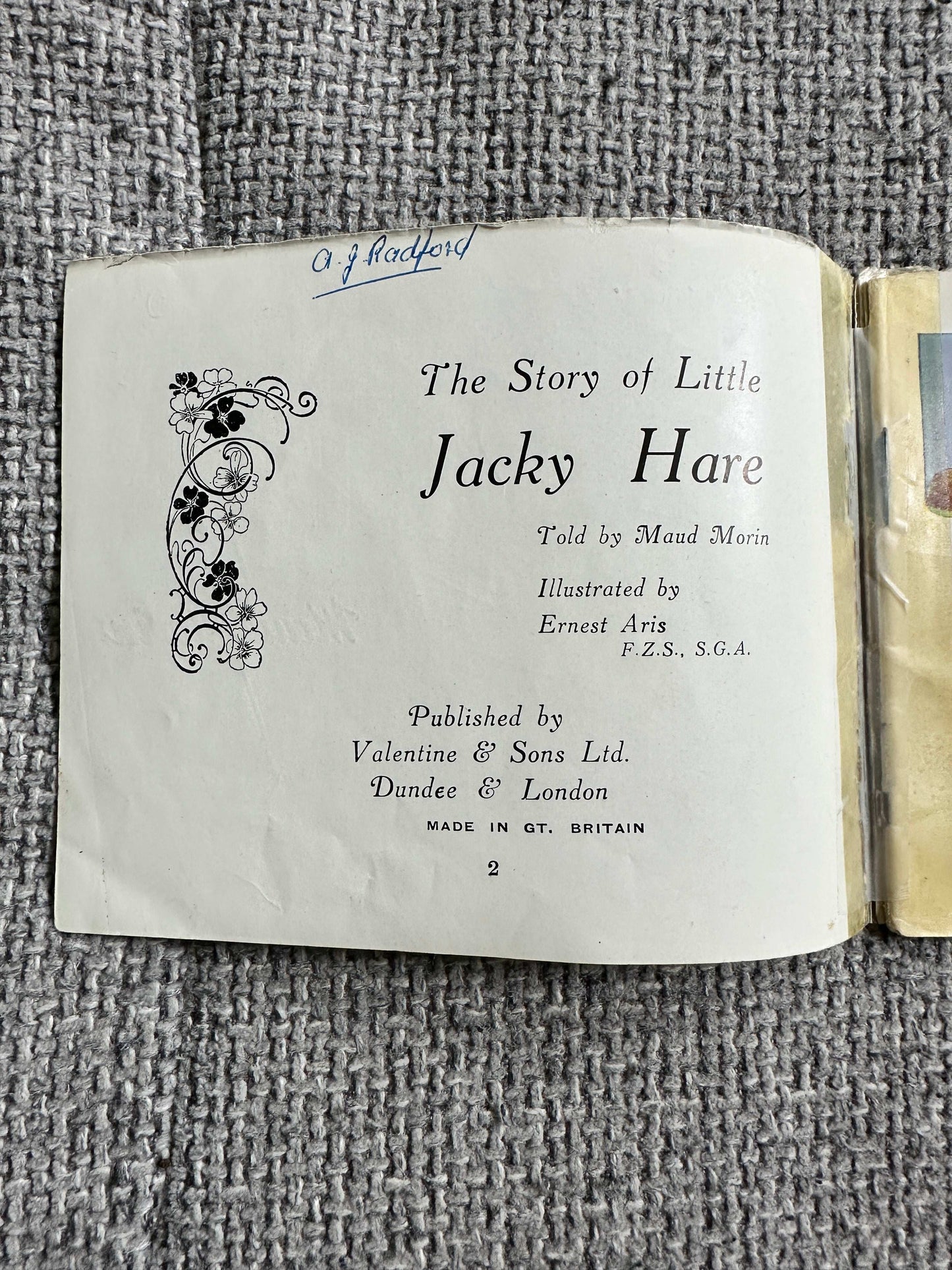 1946 The Story Of Little Jacky Hare (Chummy Book) Maud Morin (Illust Ernest Aris) Valentine & Sons Ltd