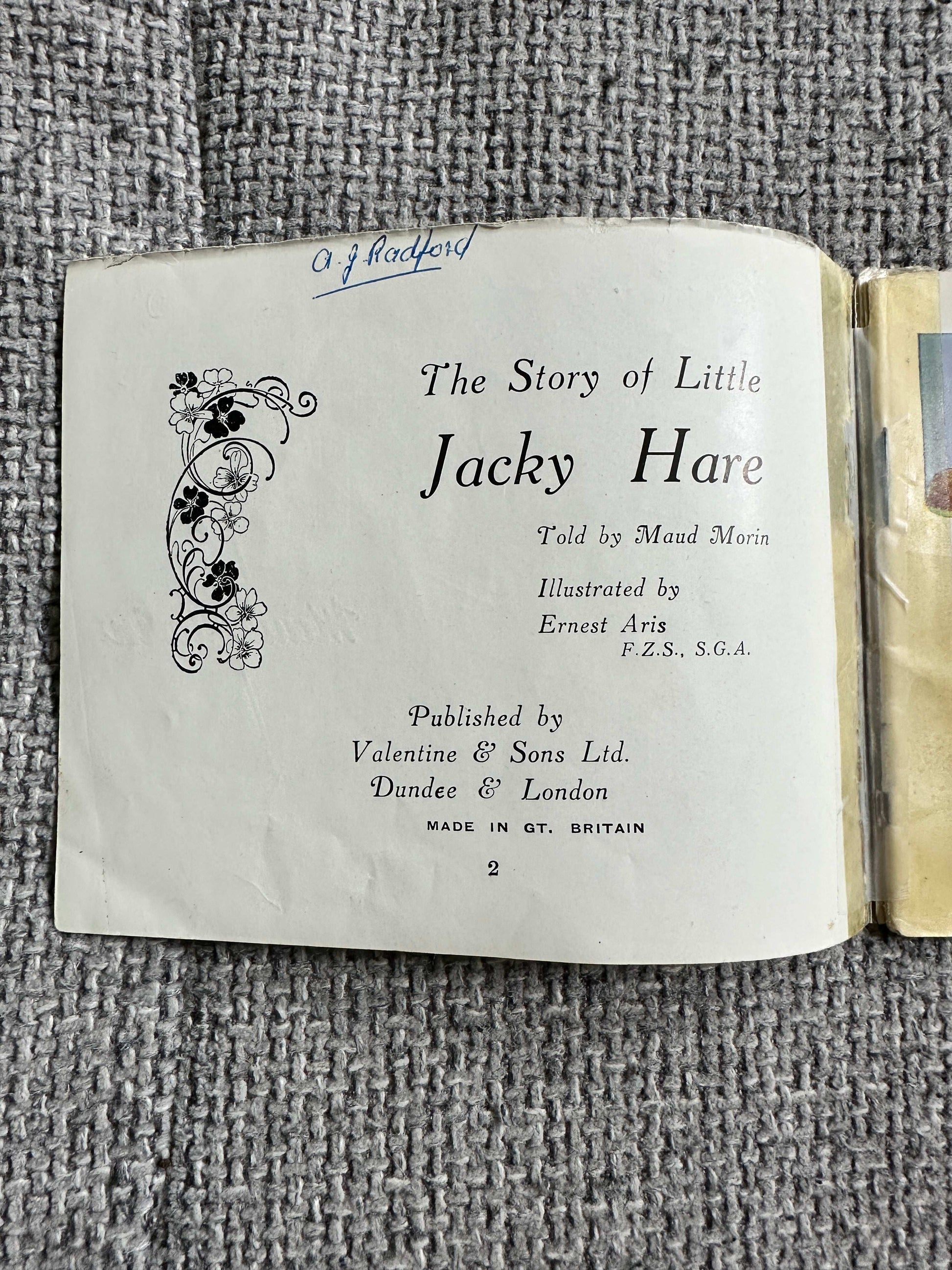 1946 The Story Of Little Jacky Hare (Chummy Book) Maud Morin (Illust Ernest Aris) Valentine & Sons Ltd