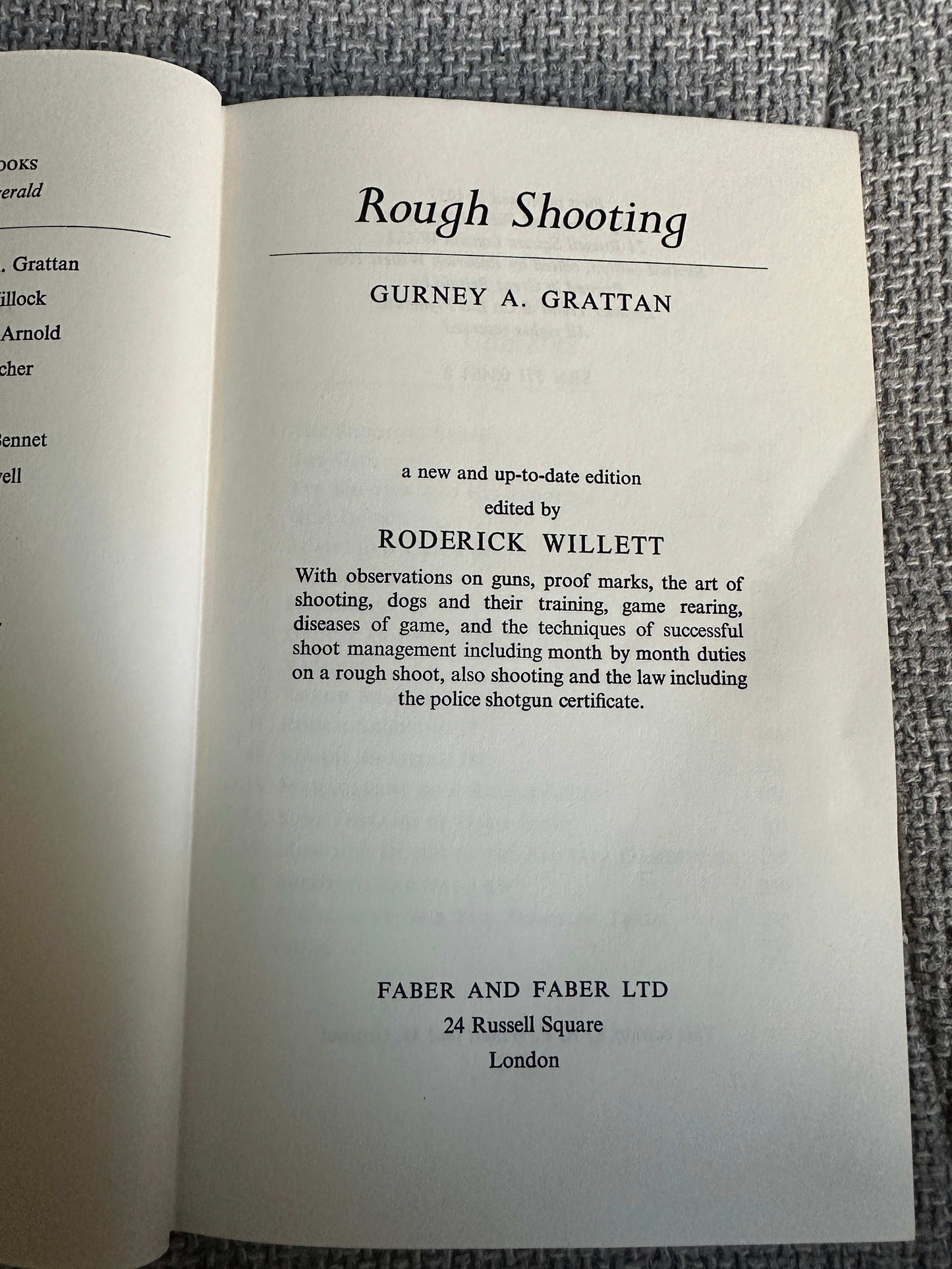 1968 Rough Shooting - Gurney A. Grattan & Roderick Willett (Faber & Faber