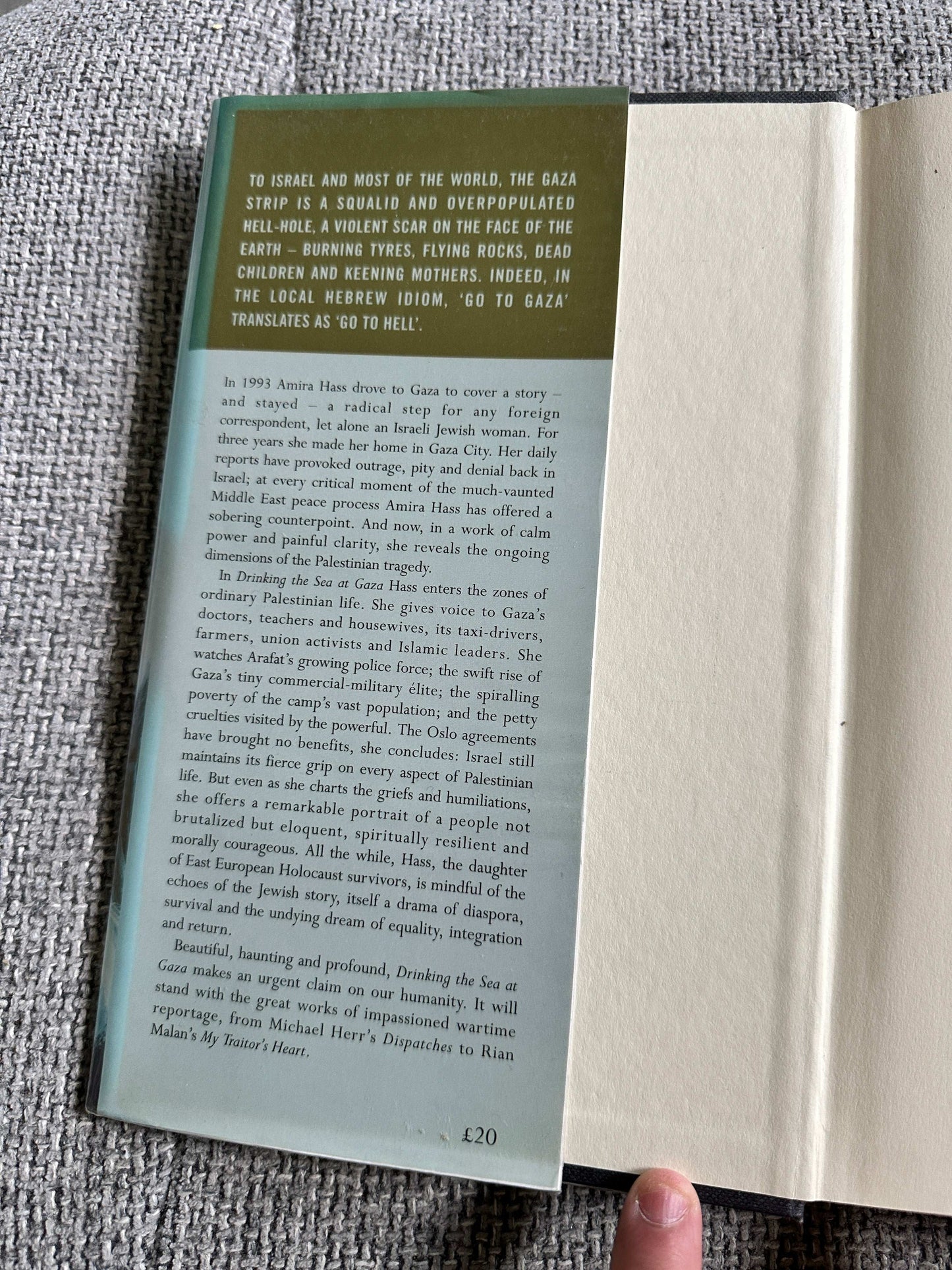 1999*1st* Drinking The Sea At Gaza: Days & Nights In A Land Under Seige - Amira Hass (Hamish Hamilton)