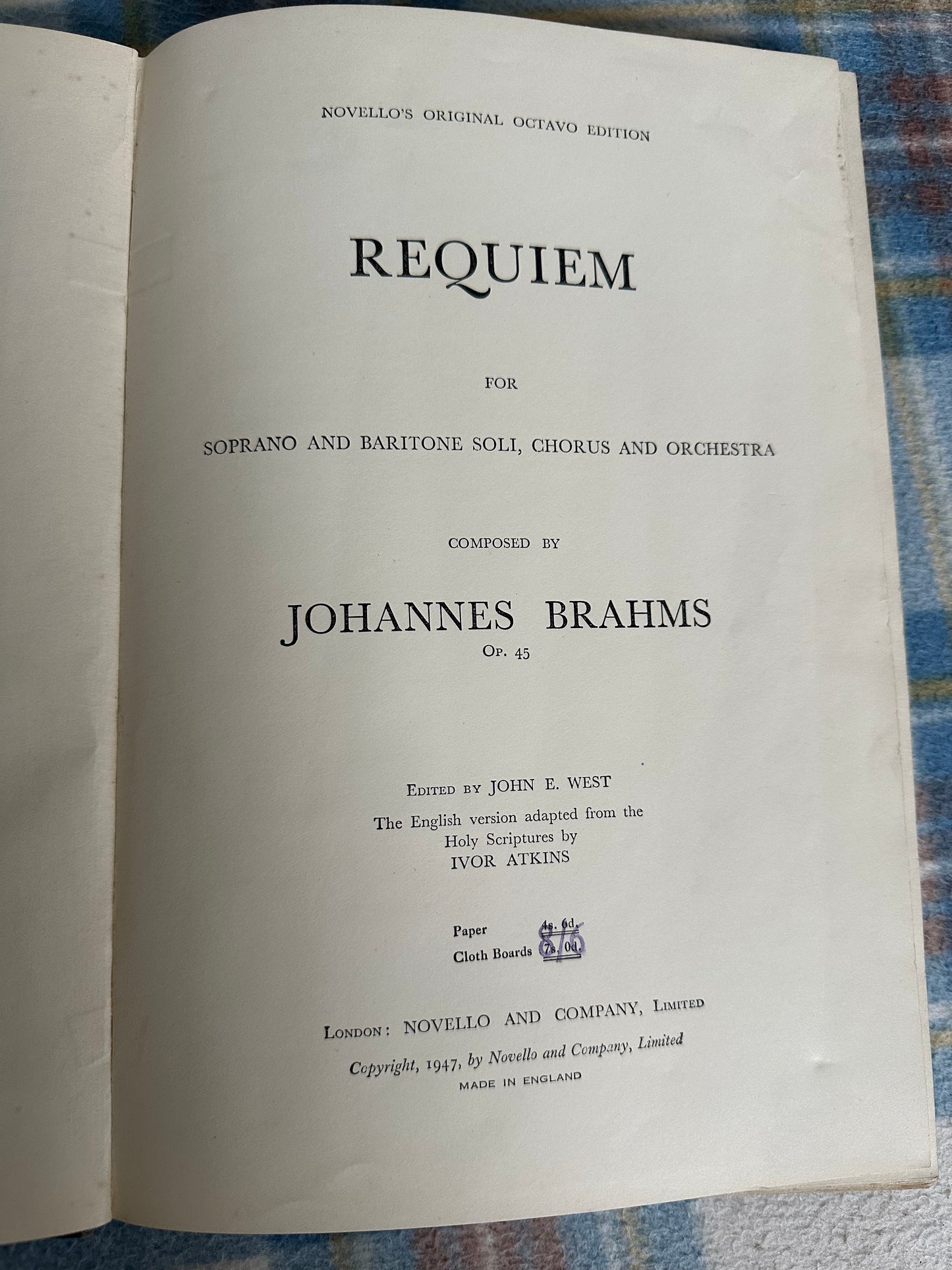 1947 Requiem(Johannes Brahms) Ivor Atkins(Novello & Co Ltd)