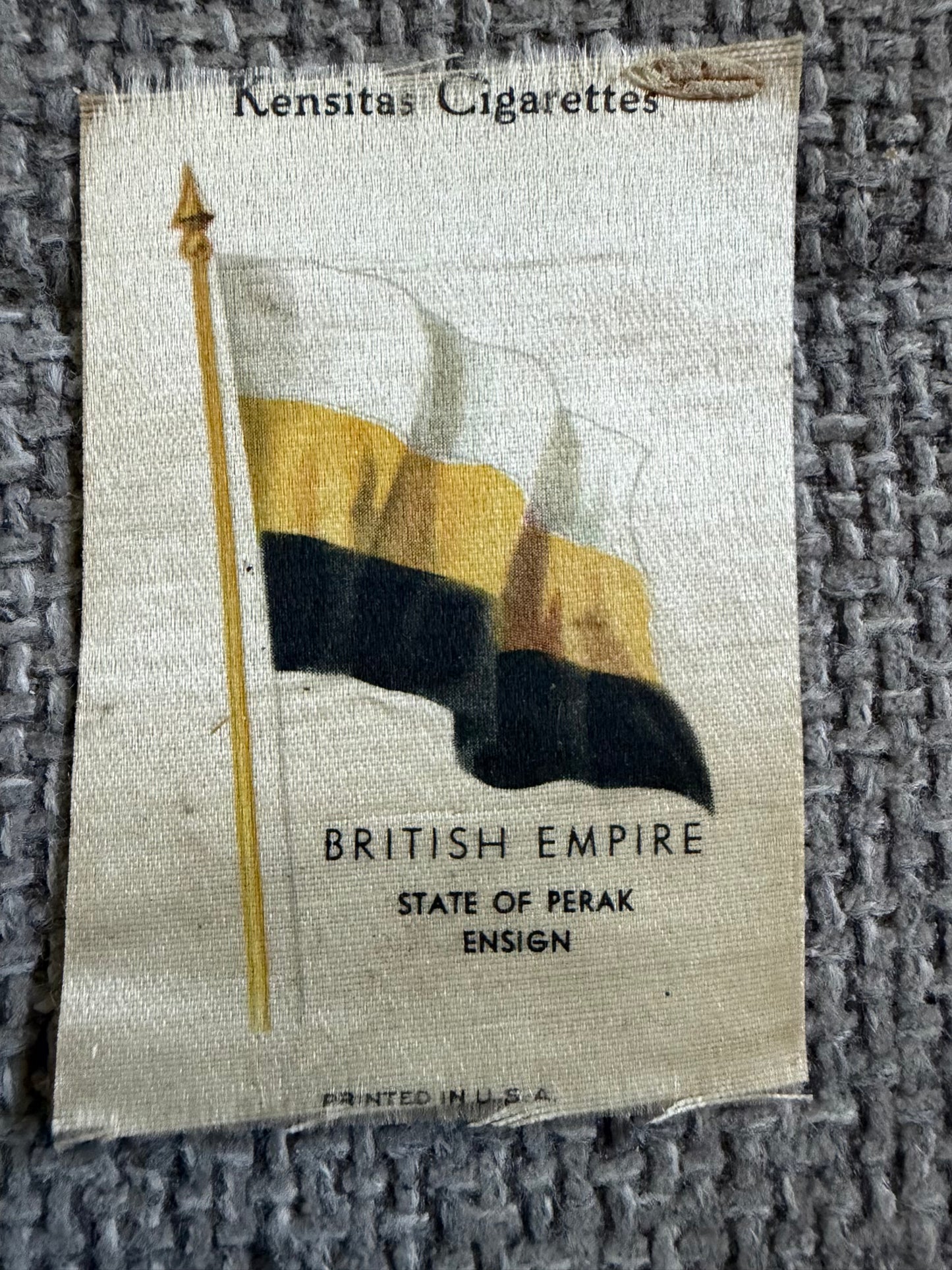 Kensitas Silk Flag — State of Perak — British Empire — Printed in USA — Vintage Cigarette Card