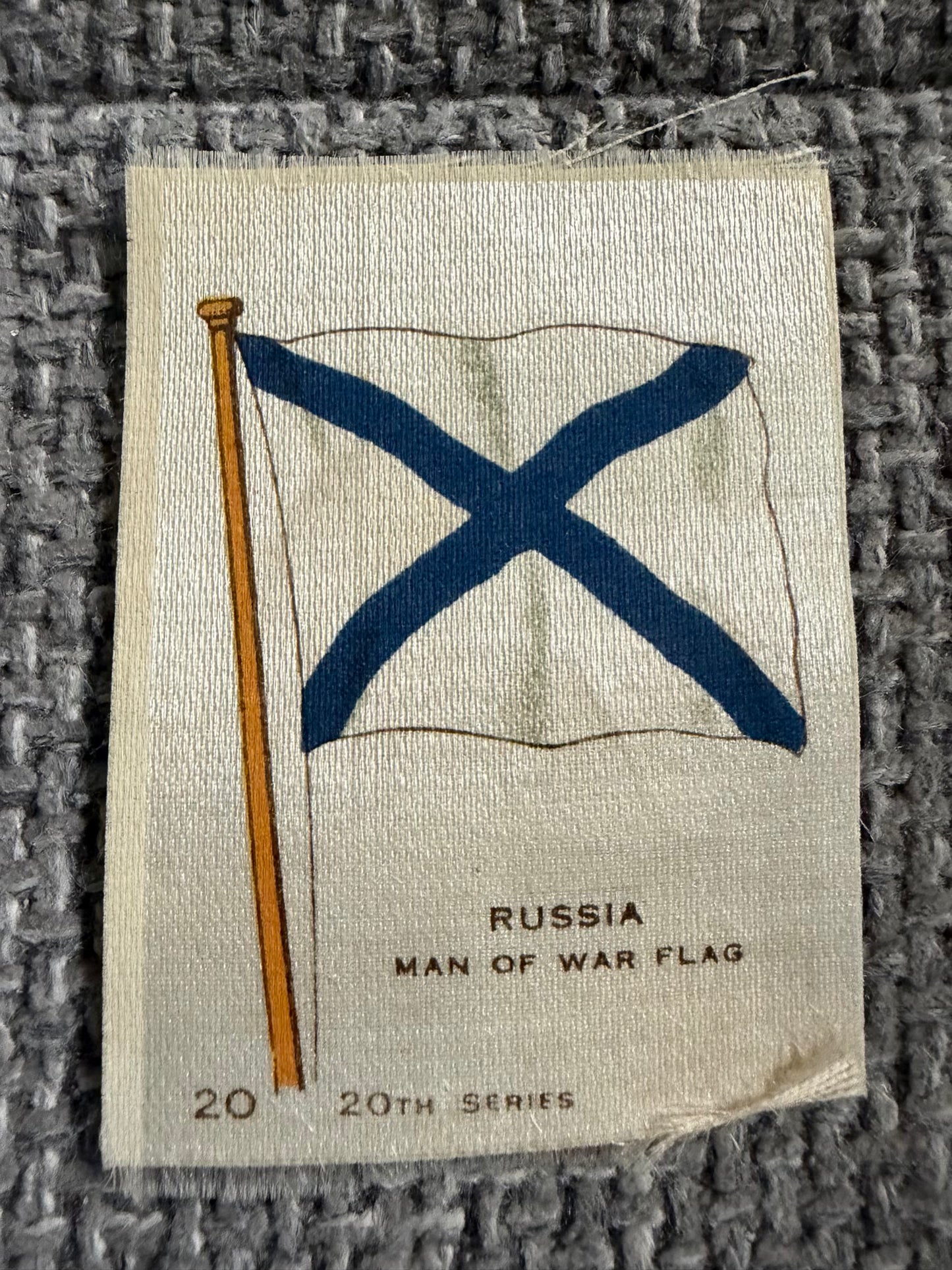 Vintage Silk Cigarette Card — Russia Man of War Flag | B.D.V. 20th Series No.20 — RARE