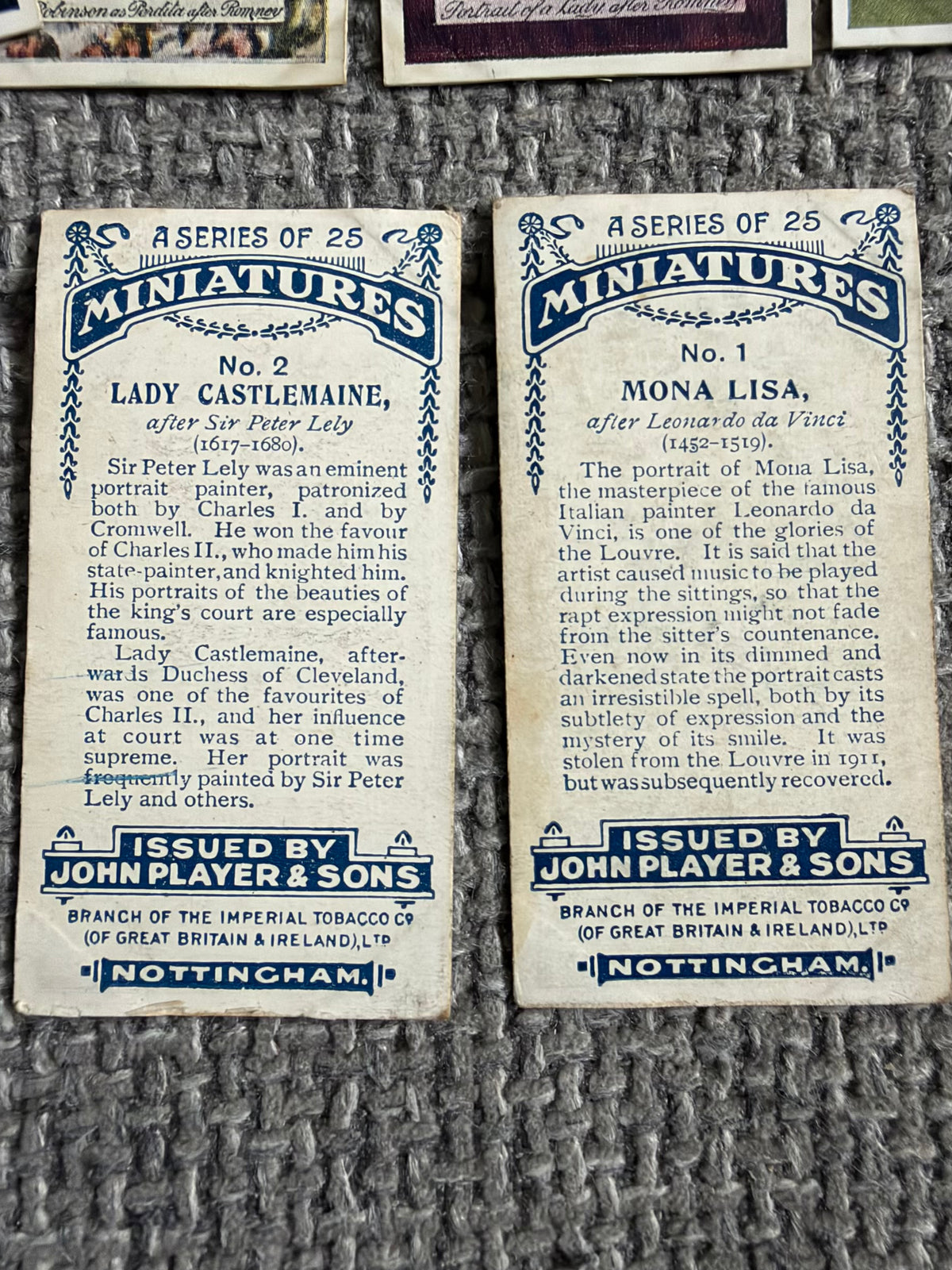 John Player & Sons — Miniatures — Complete Set of 25 — Famous Portrait Cards — 1920s