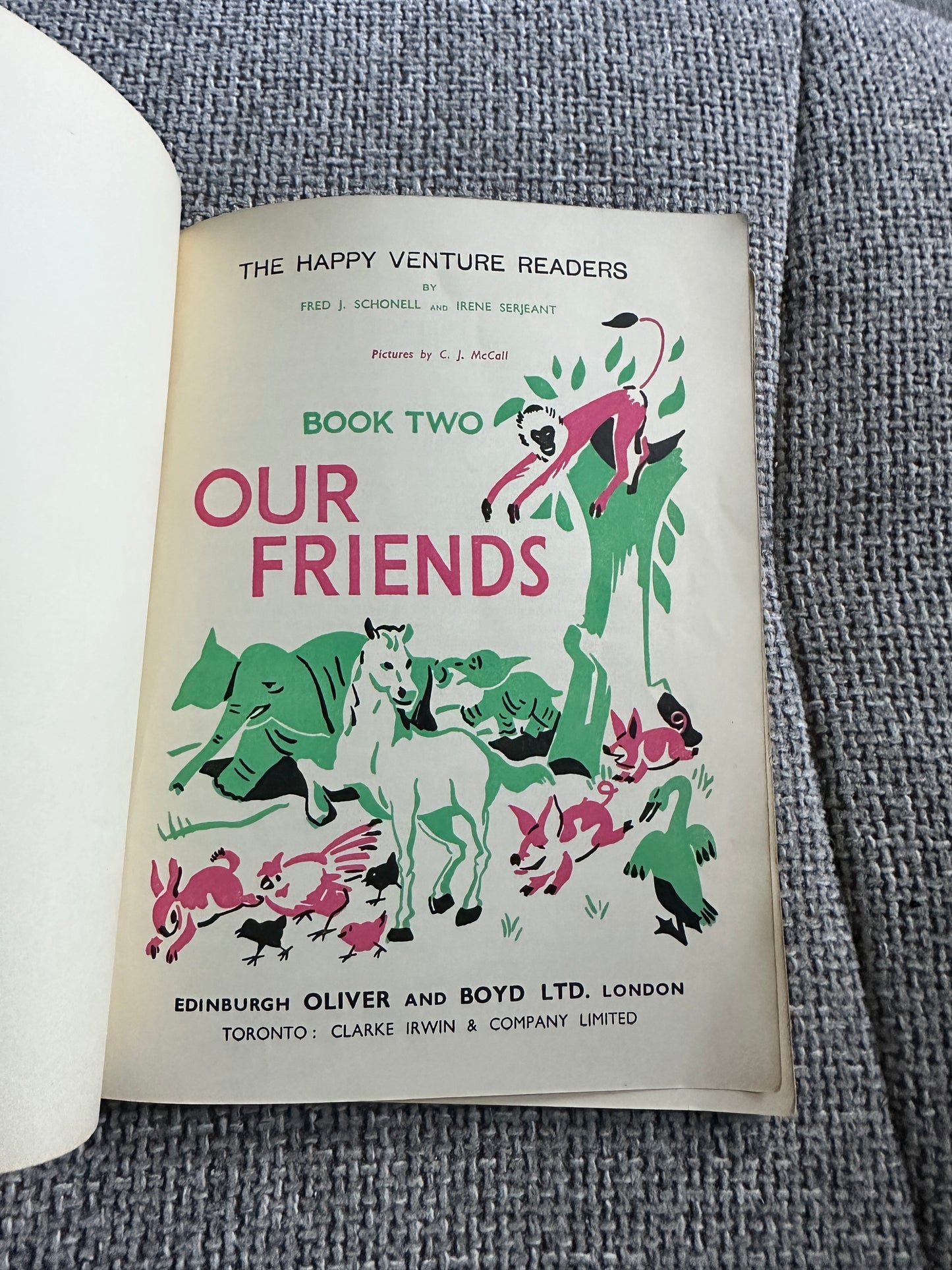 1939 The Happy Venture Readers Book Two: Our Friends - Fred J. Schonell & Irene Serjeant(C.J. McCall Illust)Oliver & Boyd Publisher