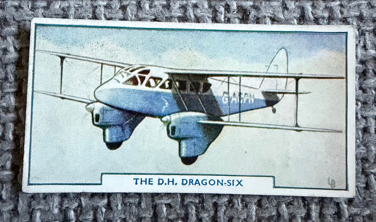 Vintage Cigarette Card — De Havilland Dragon-Six — Godfrey Phillips Aircraft Series 1