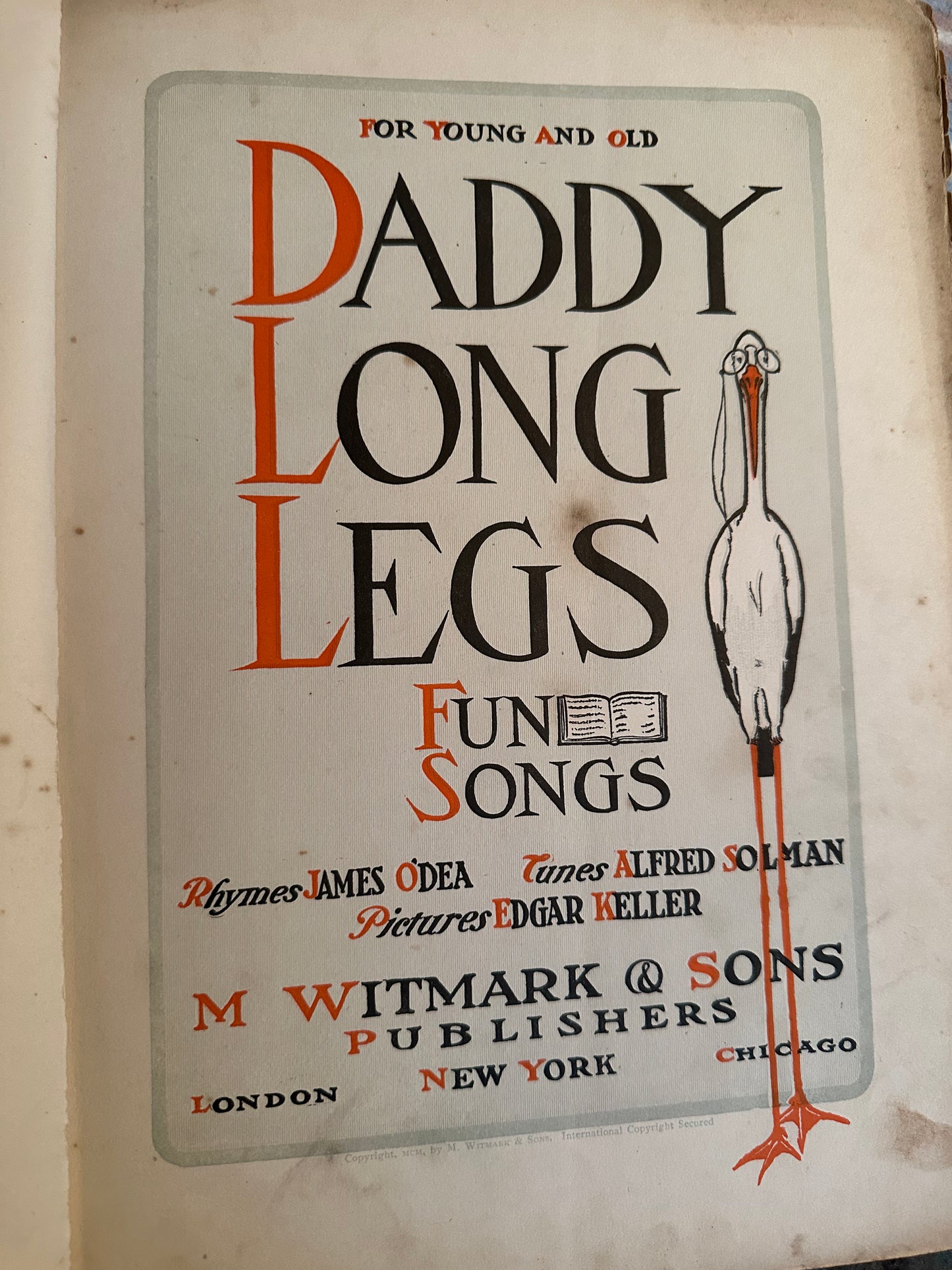 1928 Daddy Long Legs Fun Songs(With Pictures) James O’Dea(Alfred Solman) Witmark & Sons