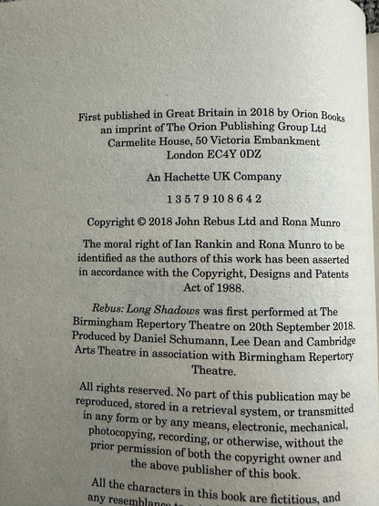 2018*1st* Rebus: Long Shadows (The New Play) - Ian Rankin & Rona Munro (Orion)
