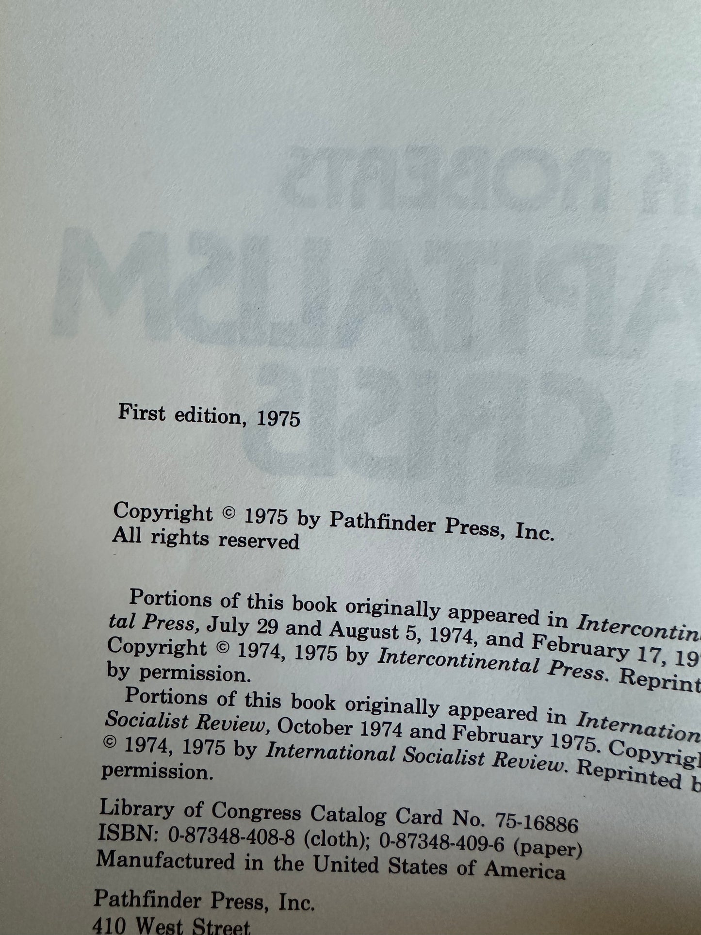 1975*1st* Capitalism In Crisis - Dick Roberts(Pathfinder Press New York)
