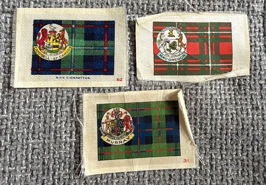 🏴󠁧󠁢󠁳󠁣󠁴󠁿 Scottish Tartan Silk Collection — Murray, MacGregor, Campbell of Cawdor — BDV / Godfrey Phillips Cigarette Silks c.1912