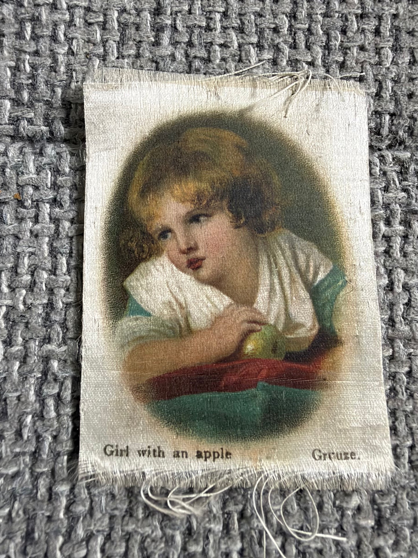 Antique BDV Silk Cigarette Card — Girl with an Apple by Greuze — Old Masters Series