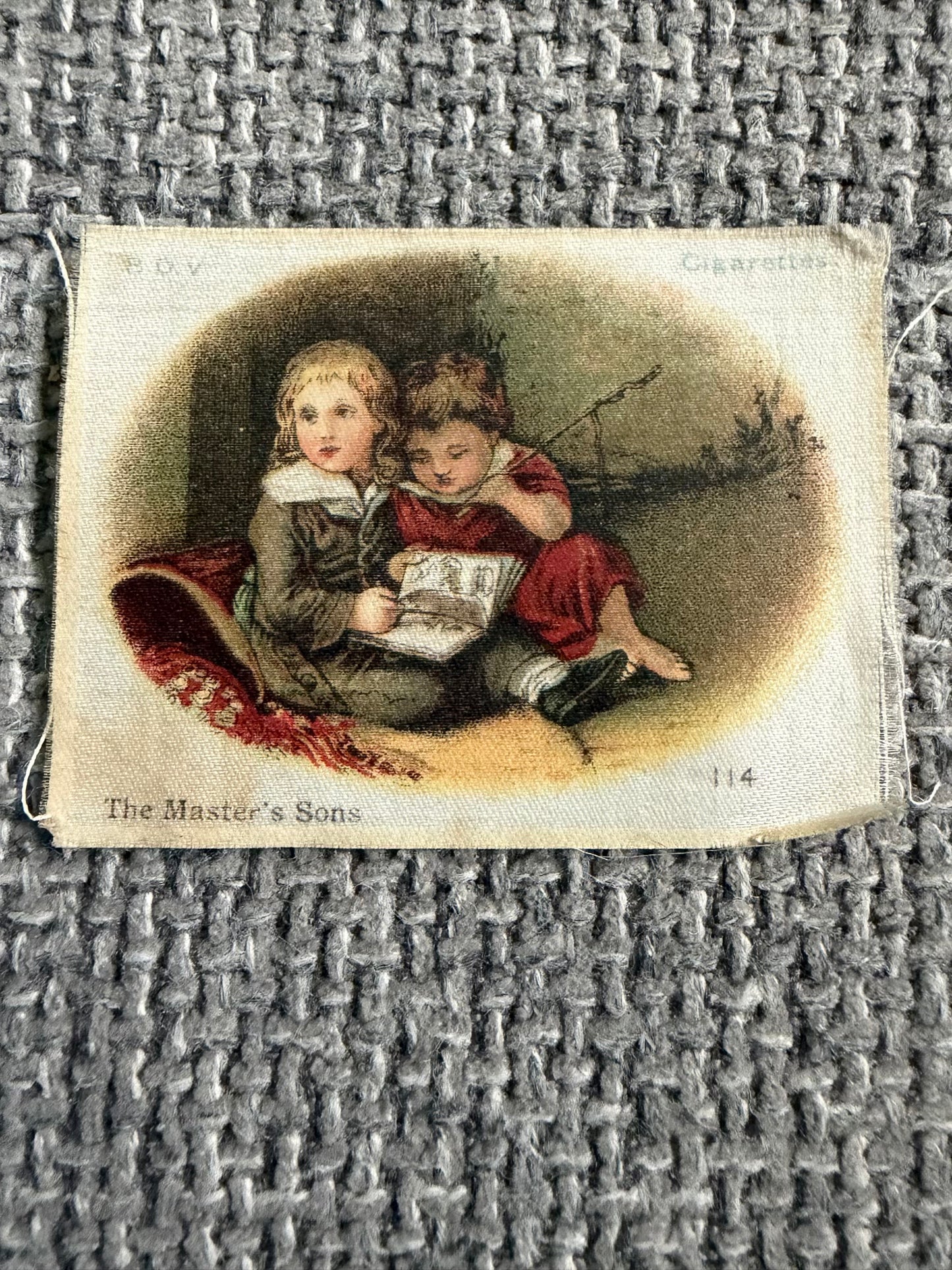 Antique BDV Silk Cigarette Card — The Master’s Sons — Children Reading — Old Masters / Famous Paintings