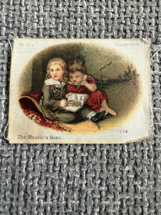 Antique BDV Silk Cigarette Card — The Master’s Sons — Children Reading — Old Masters / Famous Paintings