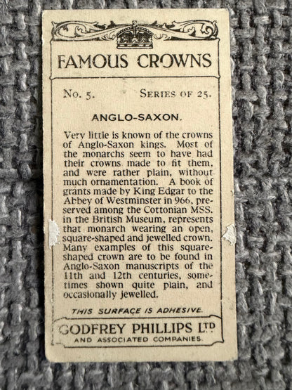Vintage Cigarette Card — Famous Crowns — Anglo-Saxon — Godfrey Phillips No.5