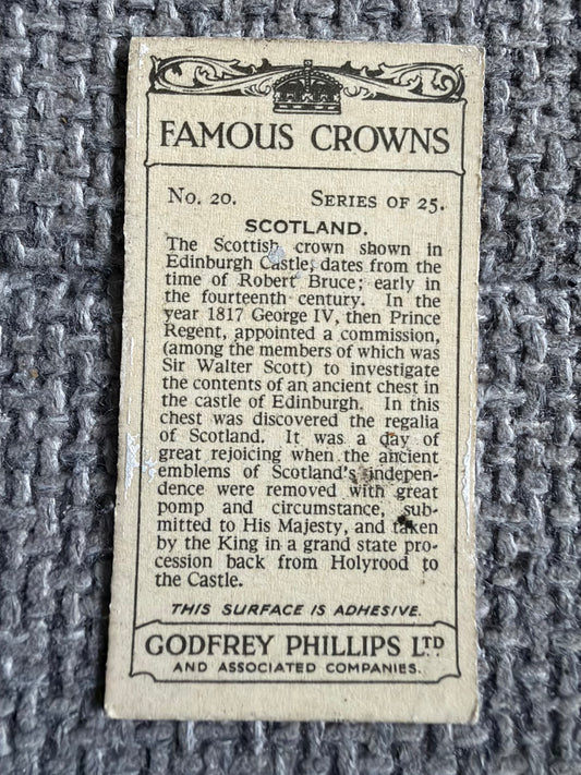 Vintage Cigarette Card — Famous Crowns — Scotland — Godfrey Phillips