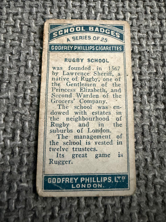 Vintage Cigarette Card — Rugby School — School Badges — Godfrey Phillips
