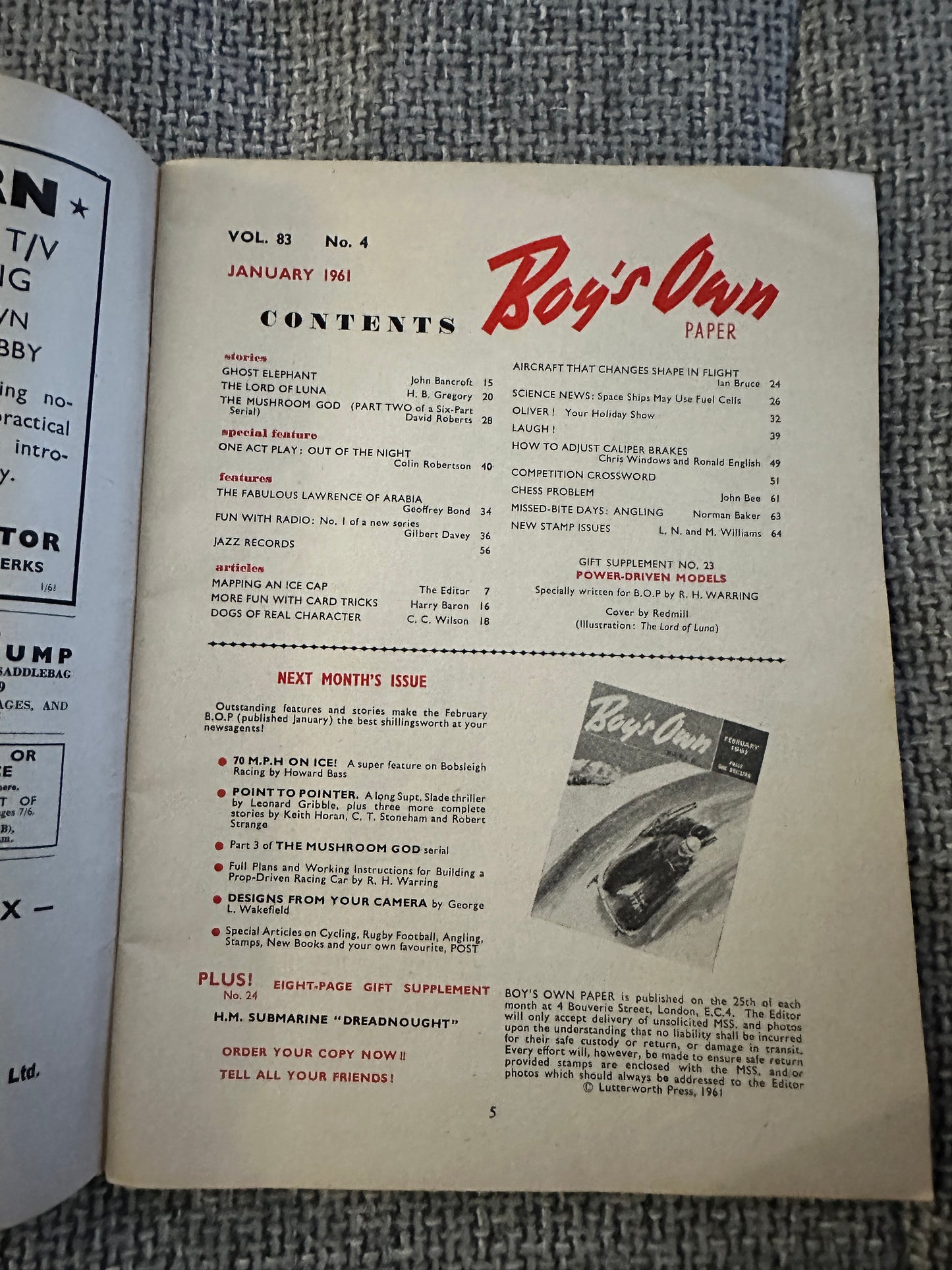 1961 Boy’s Own Paper(Power Driven Models)