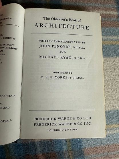 1974 Observers Book Of Architecture - John Penoyre & Michael Ryan(Frederick Warne & Co Ltd)