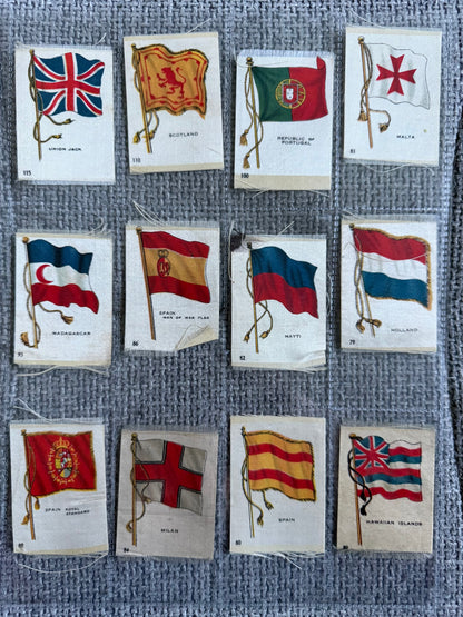 13 Vintage Silk Flag Cigarette Cards — B.D.V. / Godfrey Phillips — World Flags Collection c.1910s