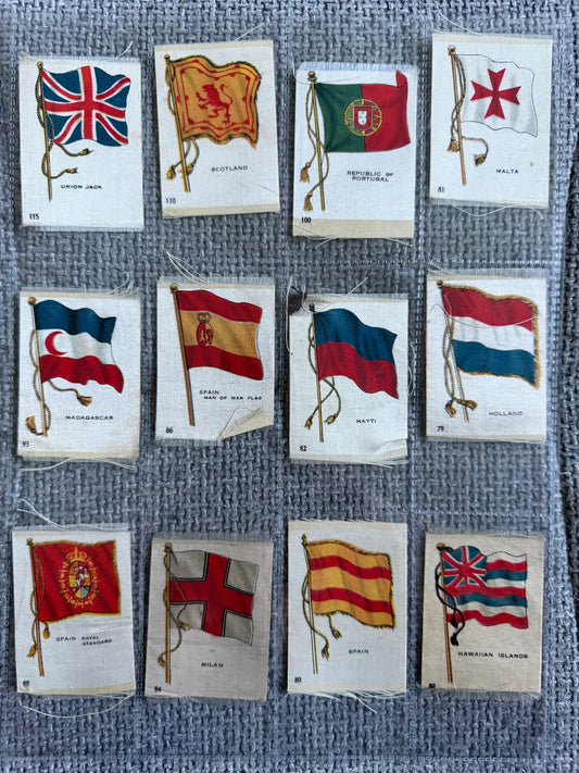 13 Vintage Silk Flag Cigarette Cards — B.D.V. / Godfrey Phillips — World Flags Collection c.1910s