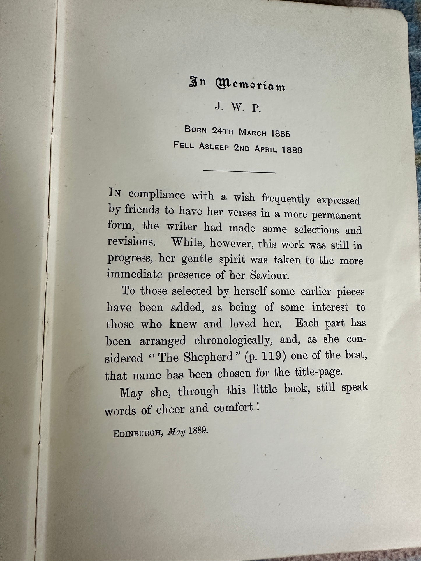 1897 The Shepherd & Other Verses - Janet Wyld Pitcairn(Oliphant, Anderson & Ferrier)