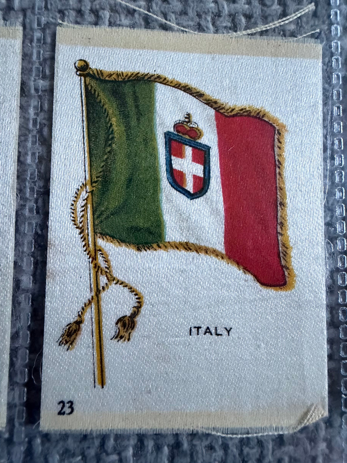 12 Vintage Silk Flag Cigarette Cards — B.D.V. / Godfrey Phillips — World Flags Collection c.1910s
