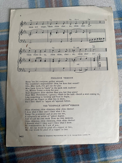 1963 Chim Chim Cher-ee music sheet from Mary Poppins
