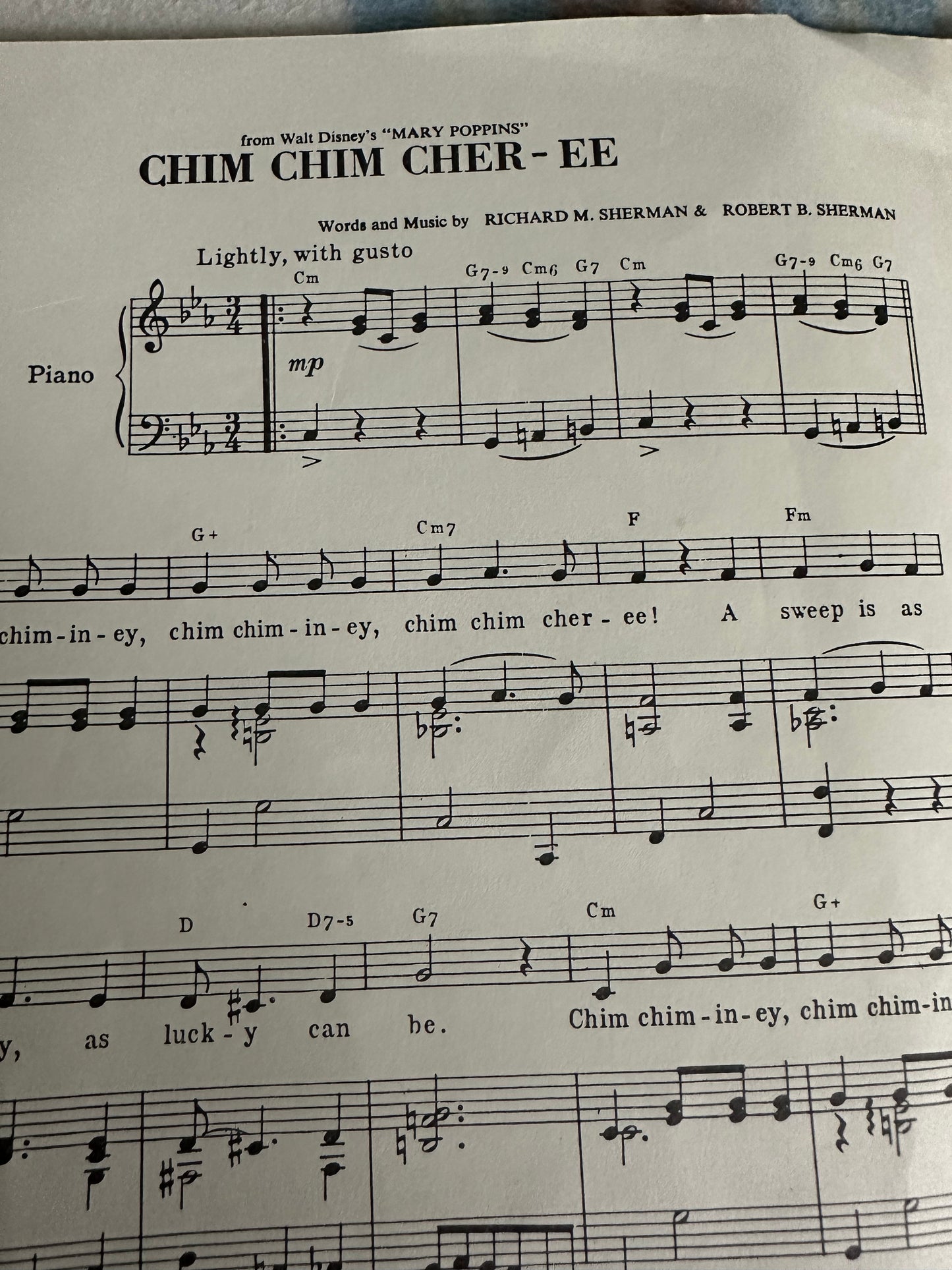 1963 Chim Chim Cher-ee music sheet from Mary Poppins