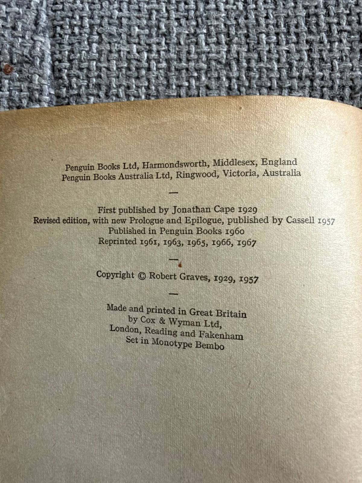 1967 Goodbye To All That - Robert Graves (Penguin Classics)