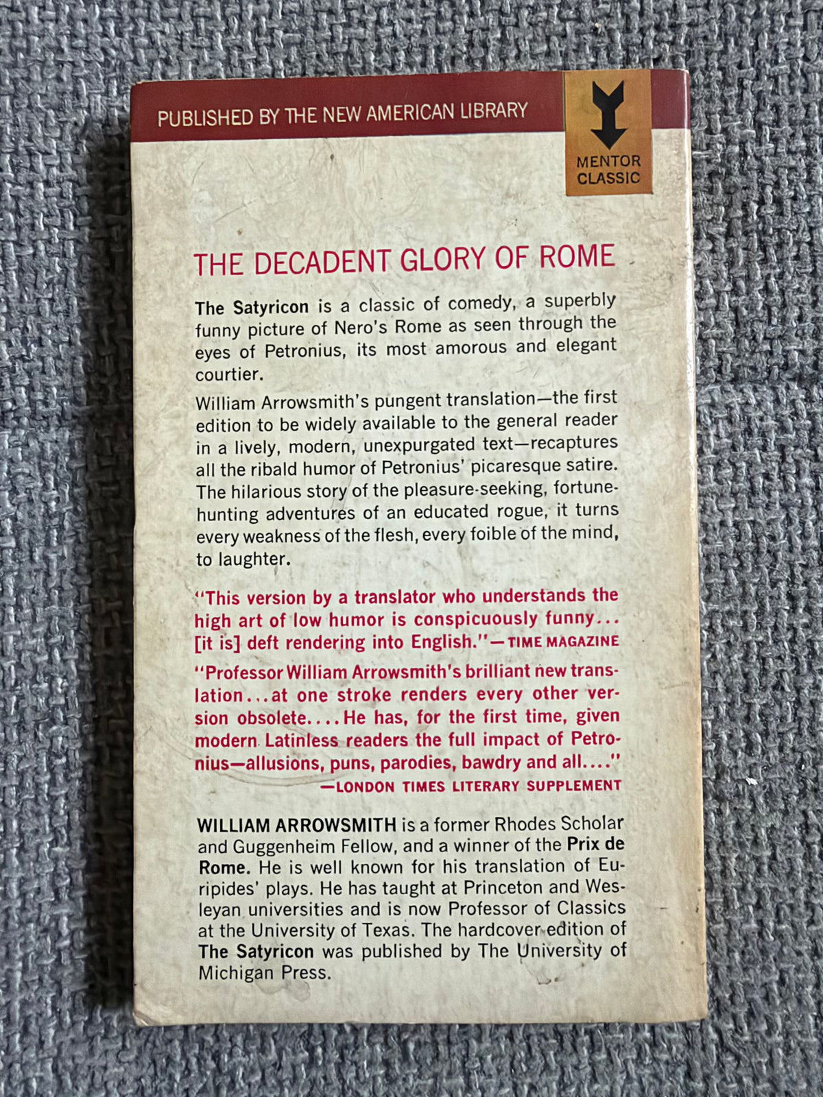 1964 Petronius The Satyricon - William Arrowsmith (Mentor Classic)