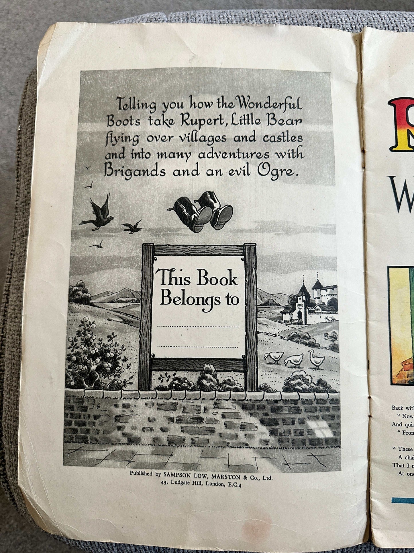 1946 Rupert & The Wonderful Boots - Mary Tourtel (Sampson, Low & Marston Co. Ltd 14” x 9.25” Card covers