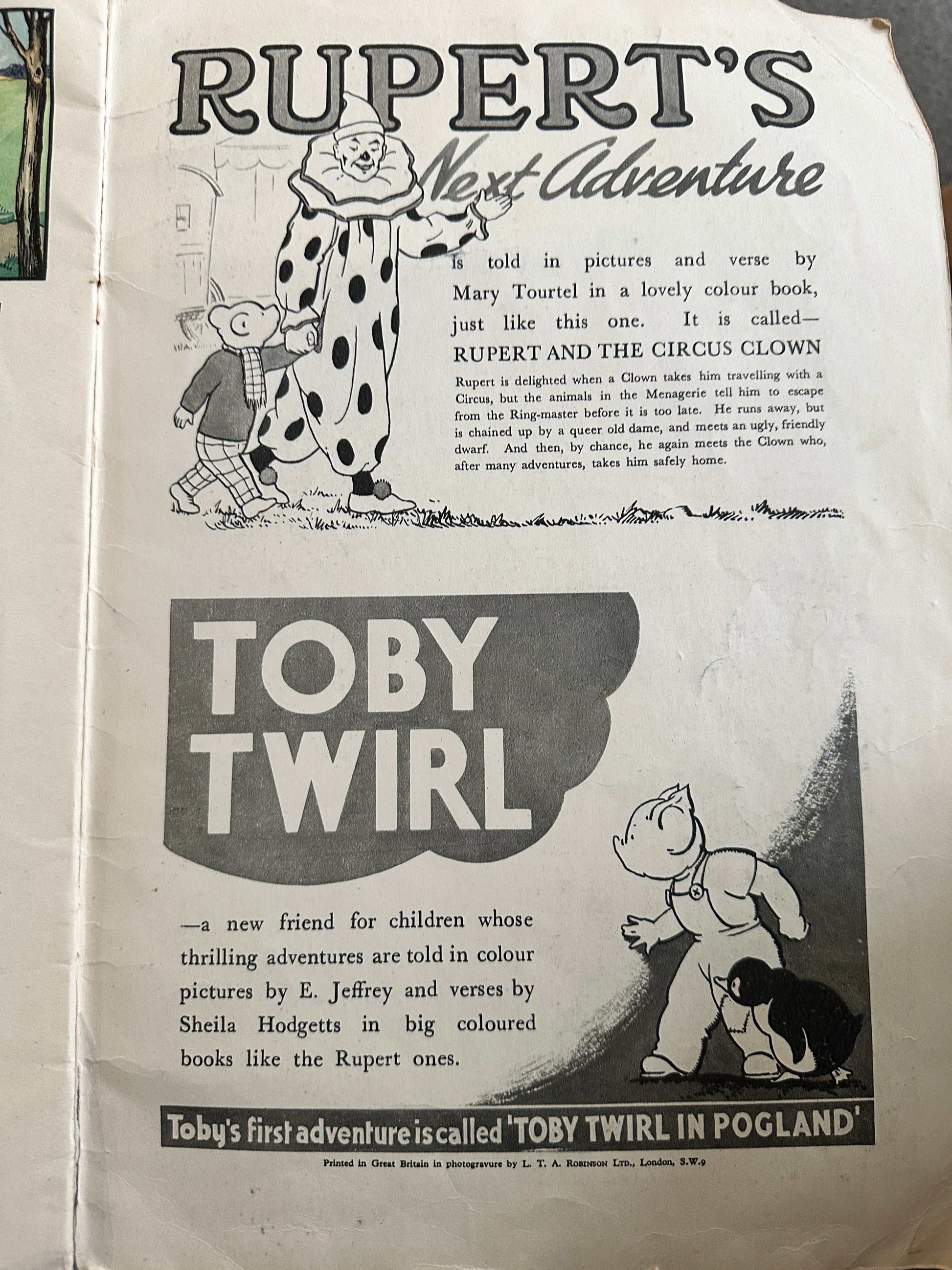 1946 Rupert & The Wonderful Boots - Mary Tourtel (Sampson, Low & Marston Co. Ltd 14” x 9.25” Card covers
