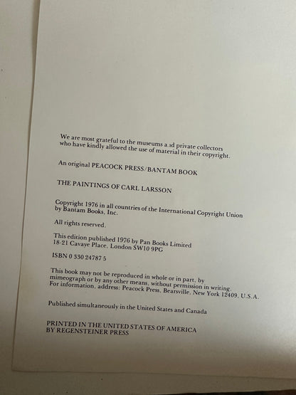 1976 The Paintings Of Carl Larsson - edited by David Larkin (Pan Books)