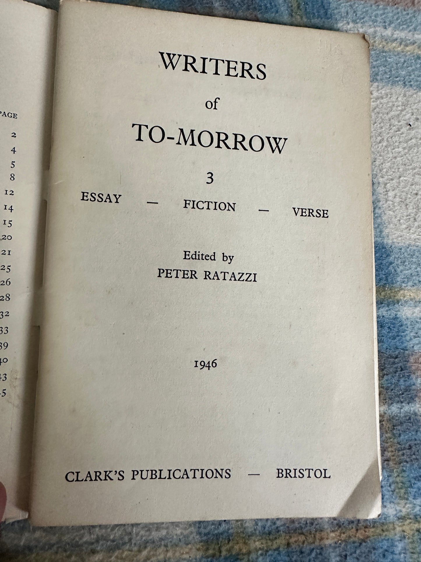 1946 Writers Of To-Morrow -edited by Peter Ratazzi(Clarke’s Publications)