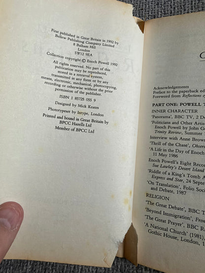 1992 Reflections Selected Writings & Speeches of Enoch Powell edited by Rex Collings (Bellew Publishing)
