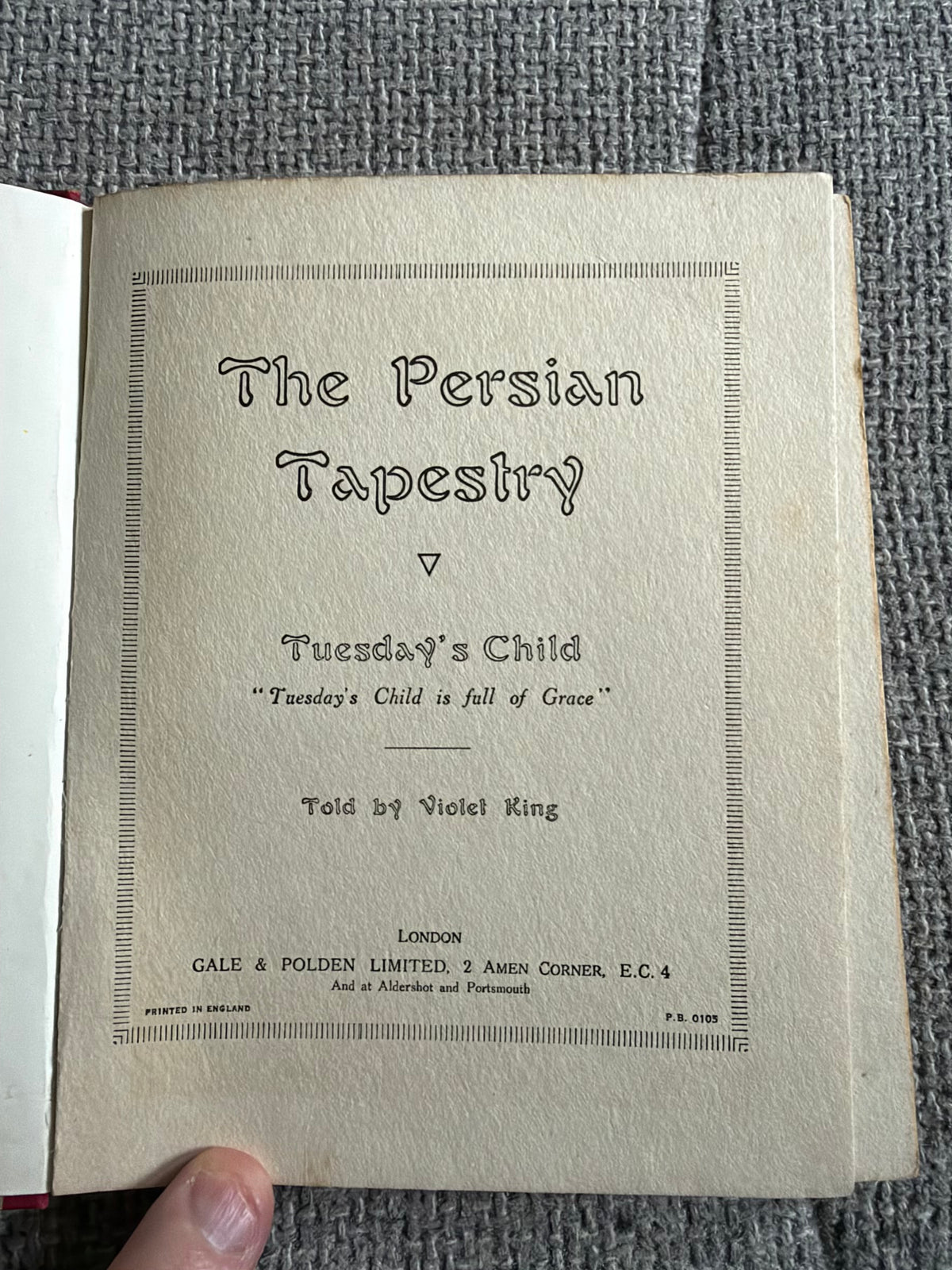 1924 The Persian Tapestry: Tuesday’s Child - Violet King (Patten Wood illust) Gale & Polden publishers
