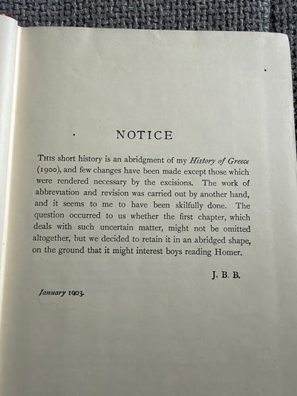 1956 History Of Greece For Beginners - J. B. Bury (MacMillan)