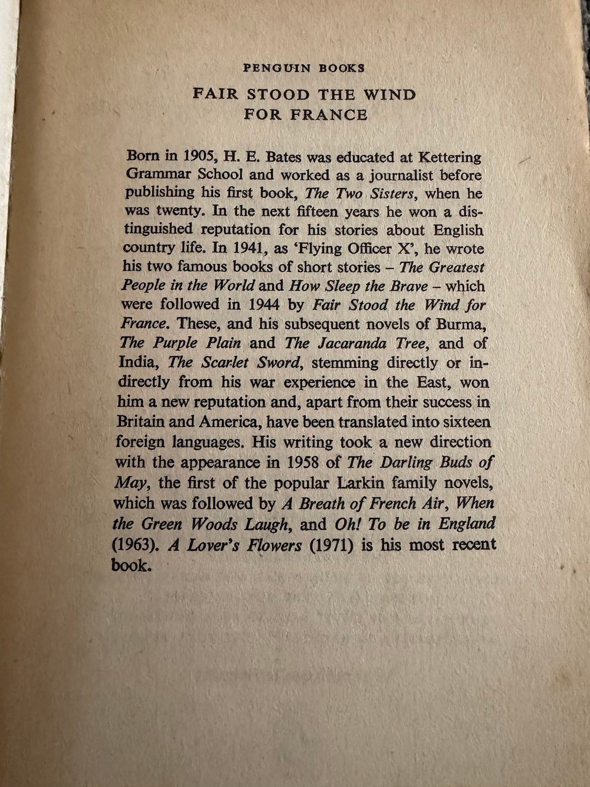 1974 Fair Stood The Wind For France - H. E. Bates (Penguin)