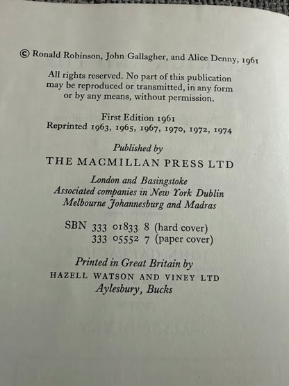 1974 Africa & The Victorians - Ronald Robinson & John Gallagher with Alice Denny (MacMillan)