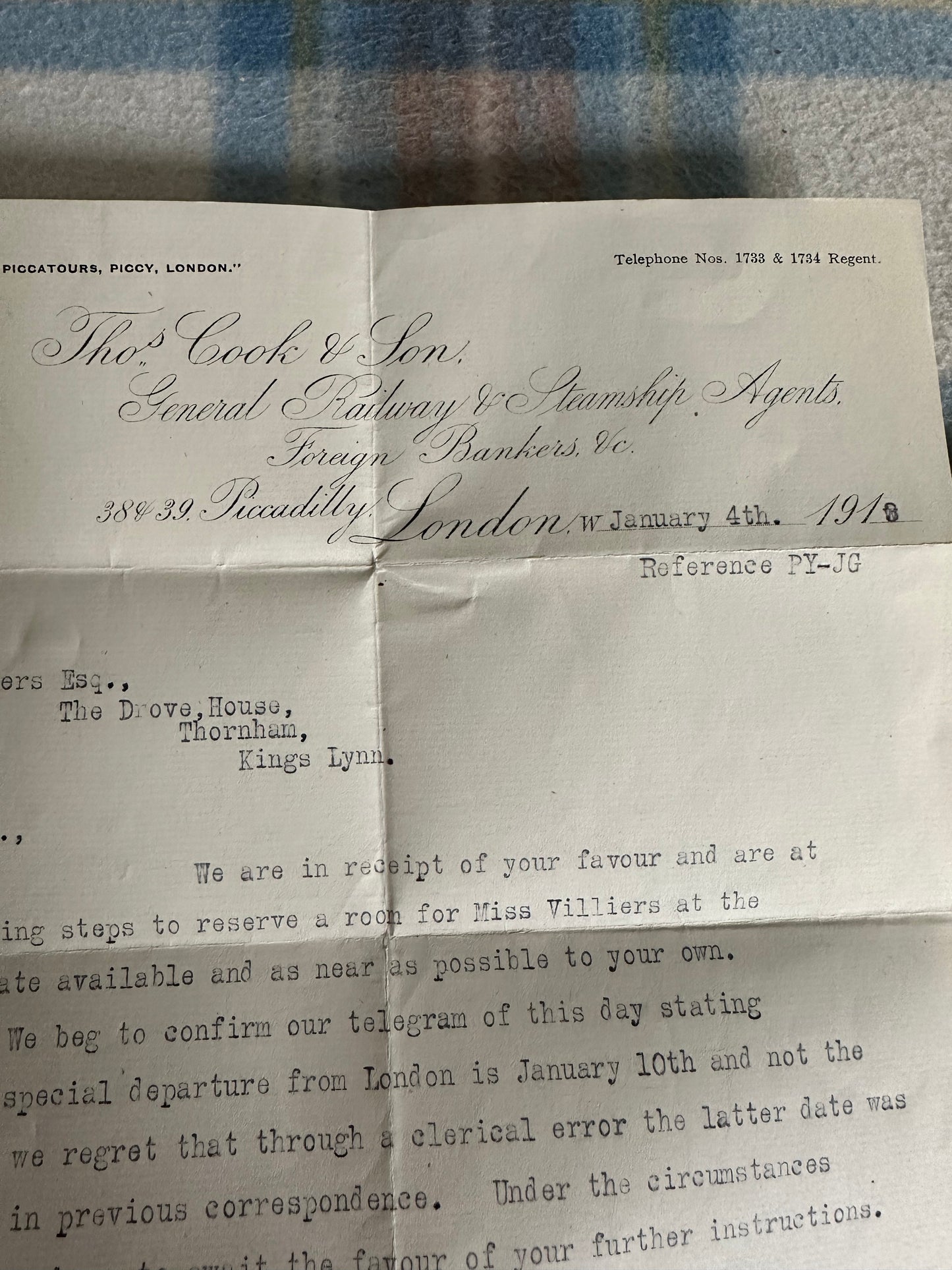 1913 Thomas Cook & Son very early travel letter from now closed travel agents Thomas Cook