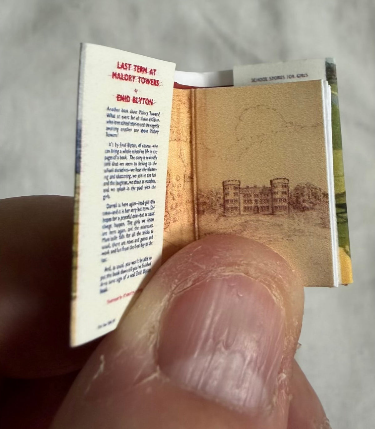 Last Term At Malory Towers miniature 1:12 scale 2x3 opening book text & graphics