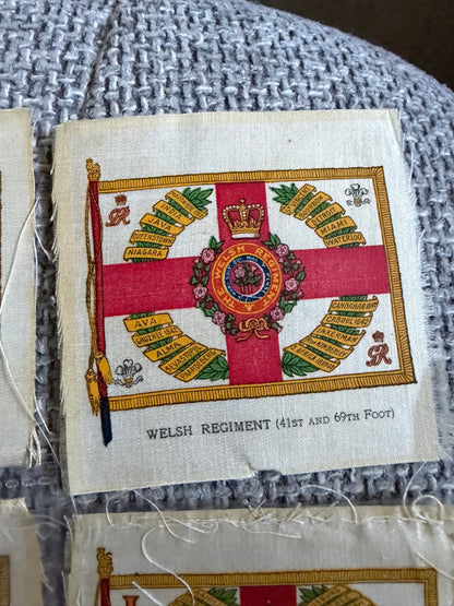 Silk Regimental Standards — 13 Antique Cigarette Silks c.1915 — Black Watch, Irish, Scottish & British Regiments