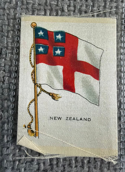 SOLD / B.D.V. Silk Flag Card Bundle — 9 Early 20th Century World Flags — China, Italy, USA, New Zealand & More