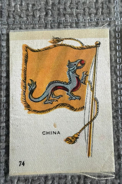 SOLD / B.D.V. Silk Flag Card Bundle — 9 Early 20th Century World Flags — China, Italy, USA, New Zealand & More