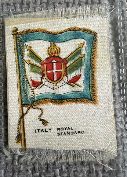 SOLD / B.D.V. Silk Flag Card Bundle — 9 Early 20th Century World Flags — China, Italy, USA, New Zealand & More