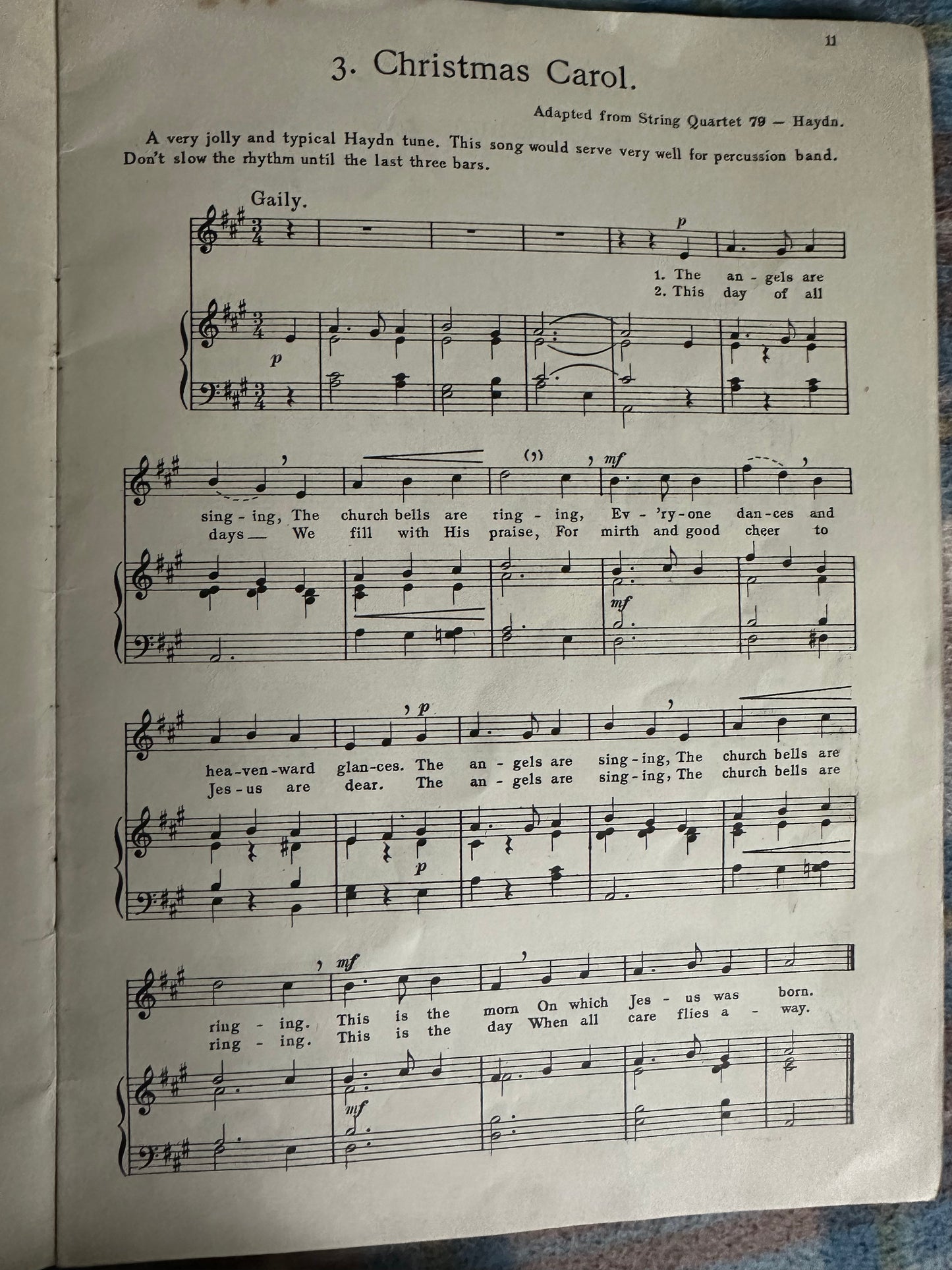 Vintage sheet music from A First Garland of Great Tunes Percy M Young featuring Christmas Carol arrangement