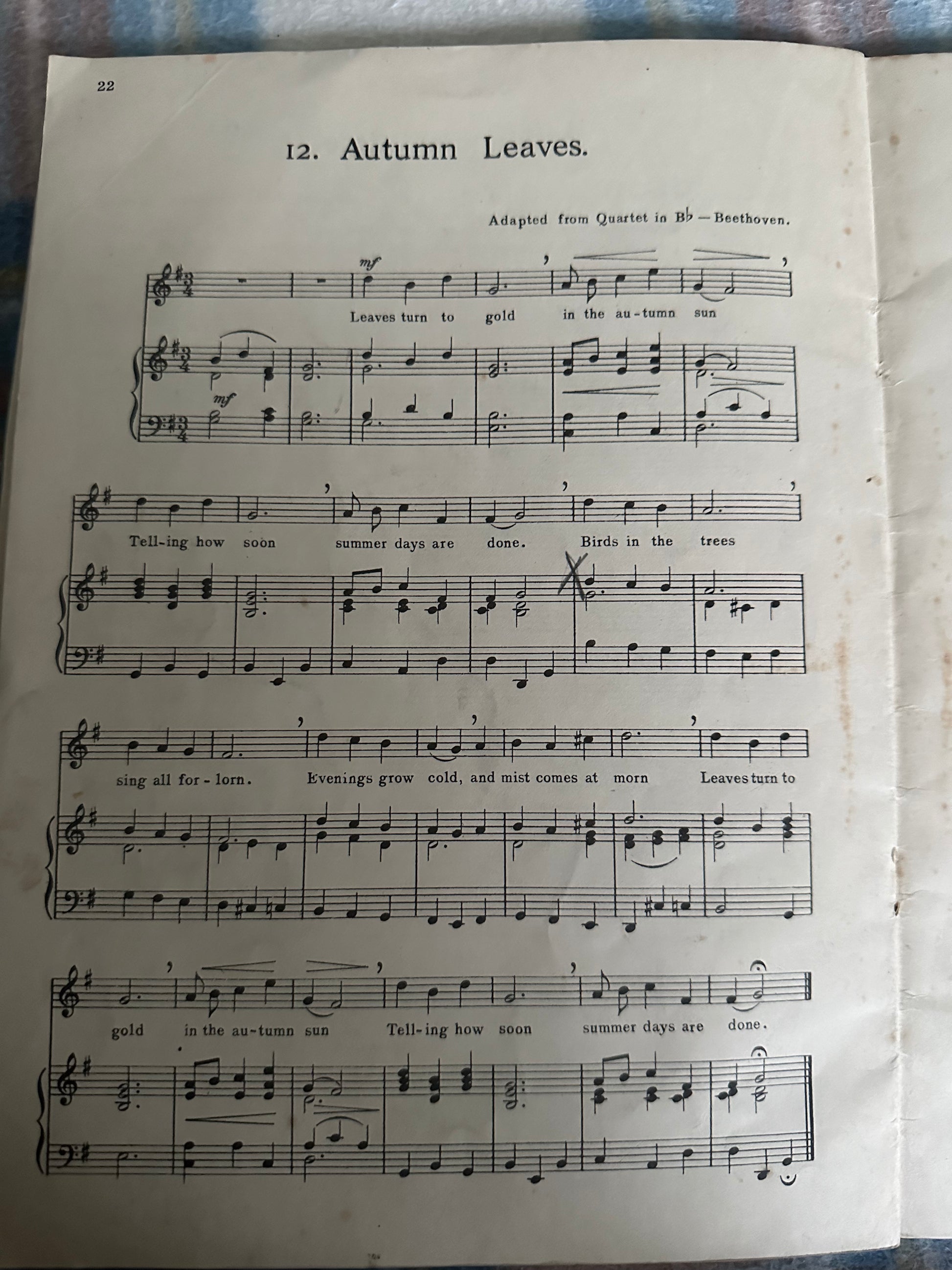 Sheet music page for A First Garland of Great Tunes Percy M Young featuring Autumn Leaves