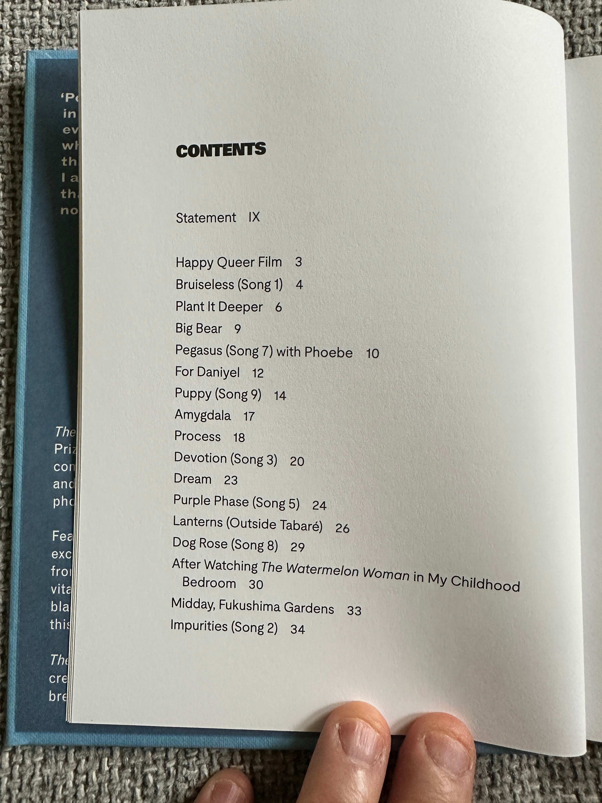Contents page of The Magic Border signed poetry book featuring various titles and page numbers