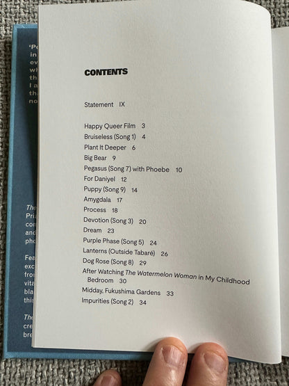 Contents page of The Magic Border signed poetry book featuring various titles and page numbers